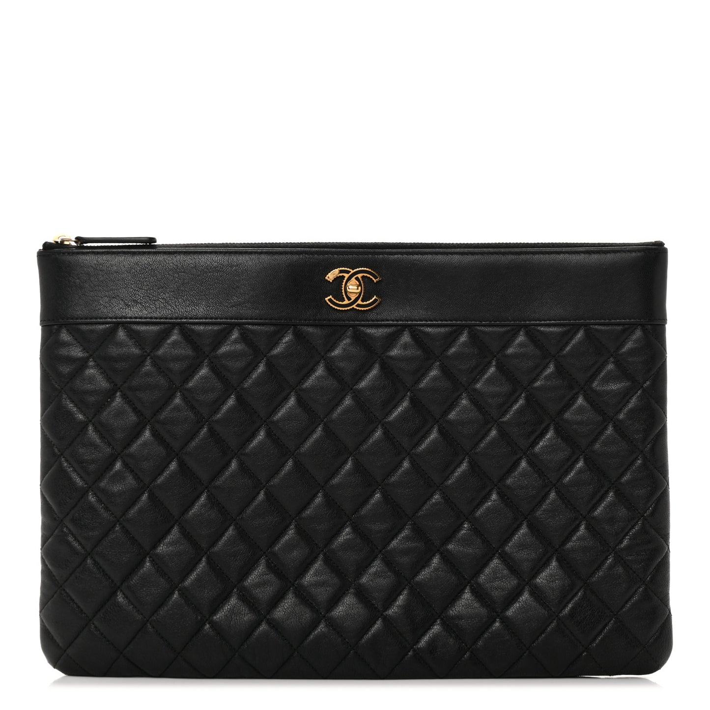 Lambskin Quilted Large Vintage Mademoiselle Cosmetic Case Black