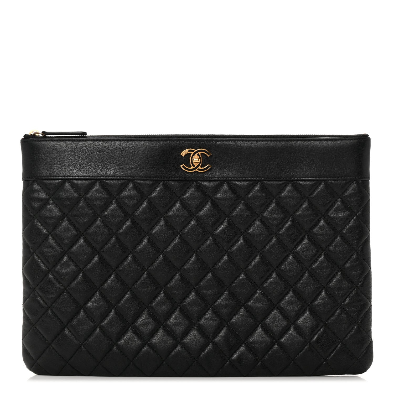 Chanel Lambskin Quilted Large Vintage Mademoiselle Cosmetic Case Black 1 of 14