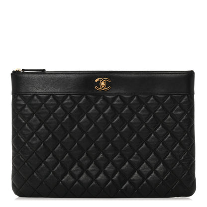 Chanel Lambskin Quilted Large Vintage Mademoiselle Cosmetic Case Black 1 of 14