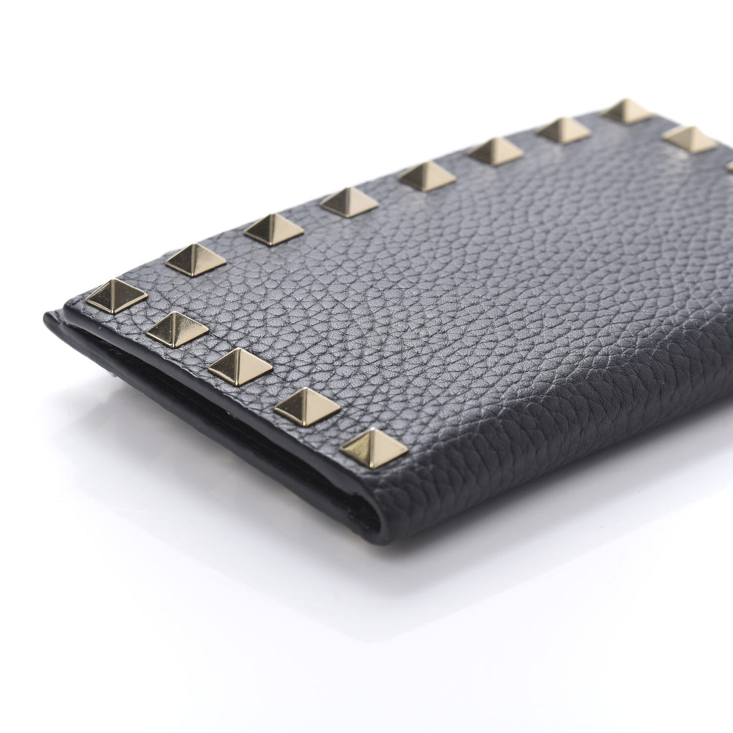 Pebbled Calfskin Rockstud Coin Case Card Holder Black