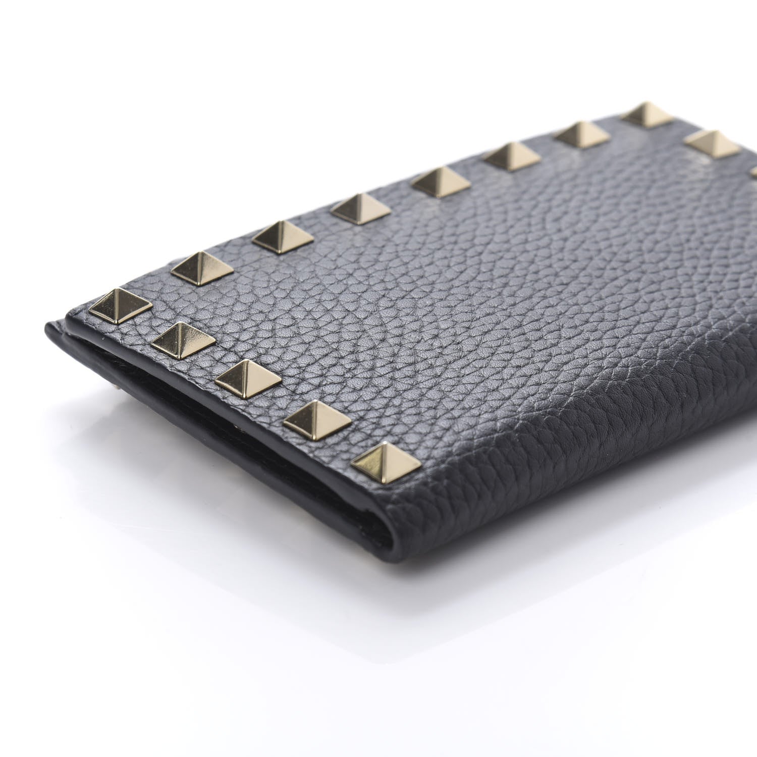 Valentino Garavani Pebbled Calfskin Rockstud Coin Case Card Holder Black 6 of 9