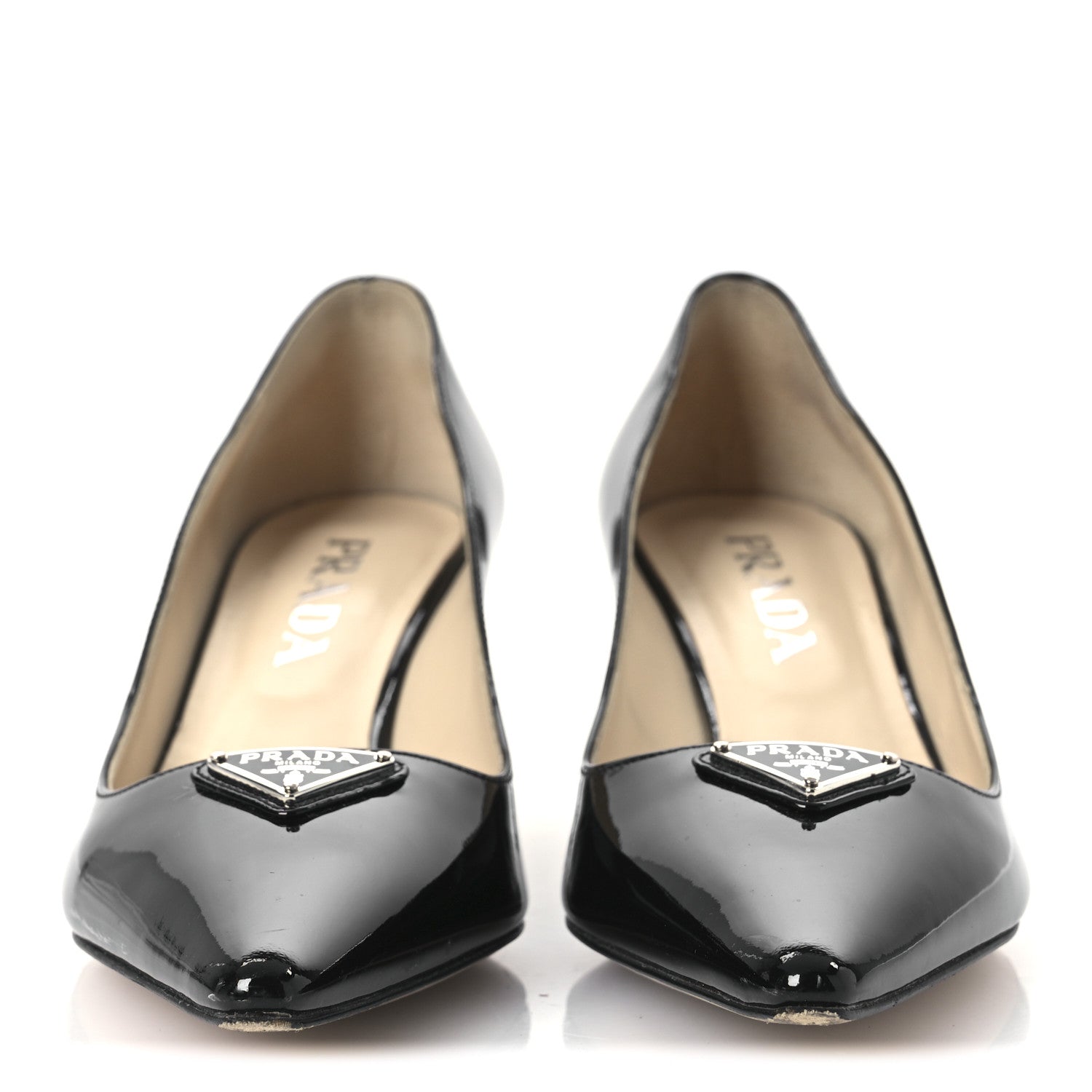 Prada Spazzolato Triangle Pointed Toe Pumps 35 Black 3 of 13