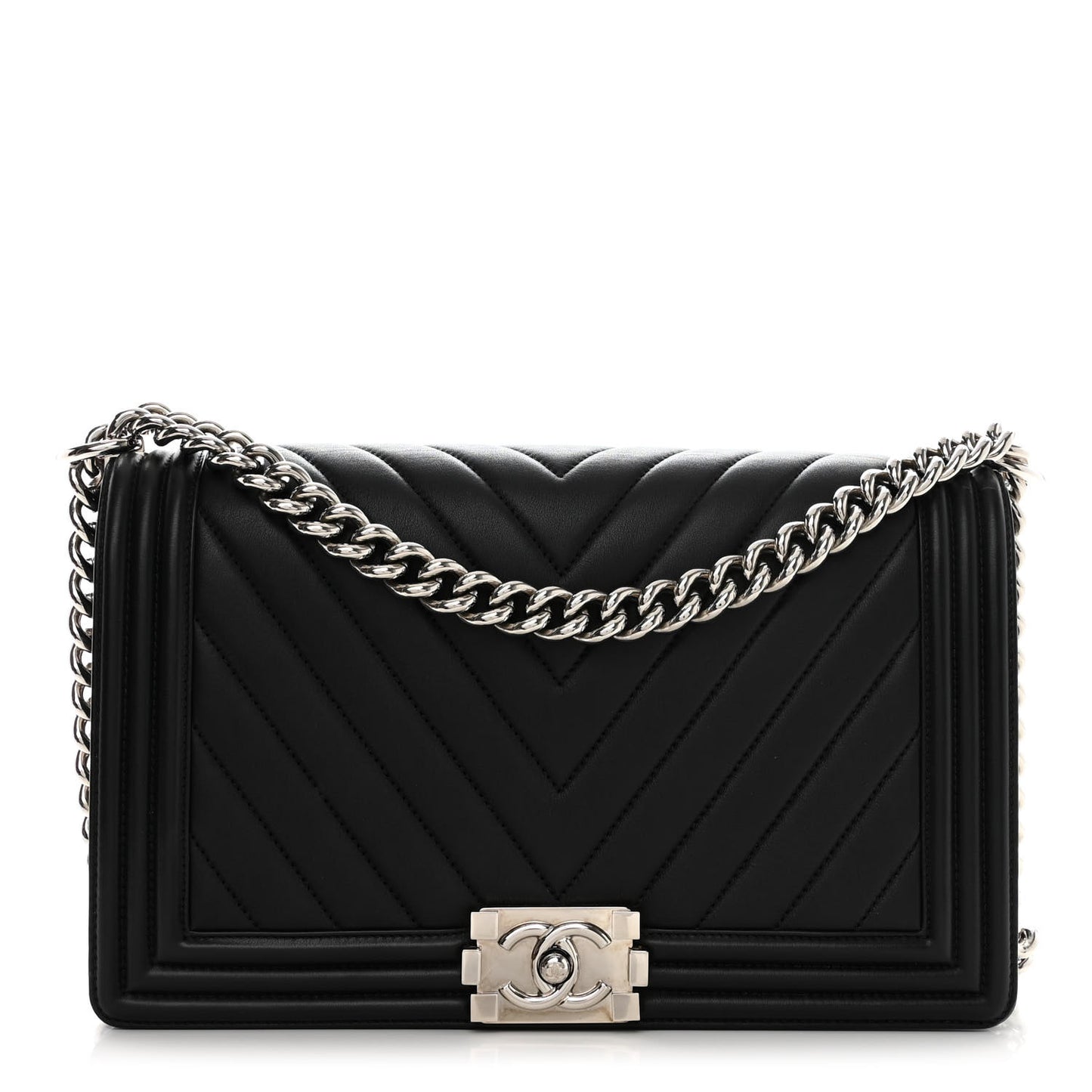 Calfskin Chevron Quilted New Medium Boy Flap Black