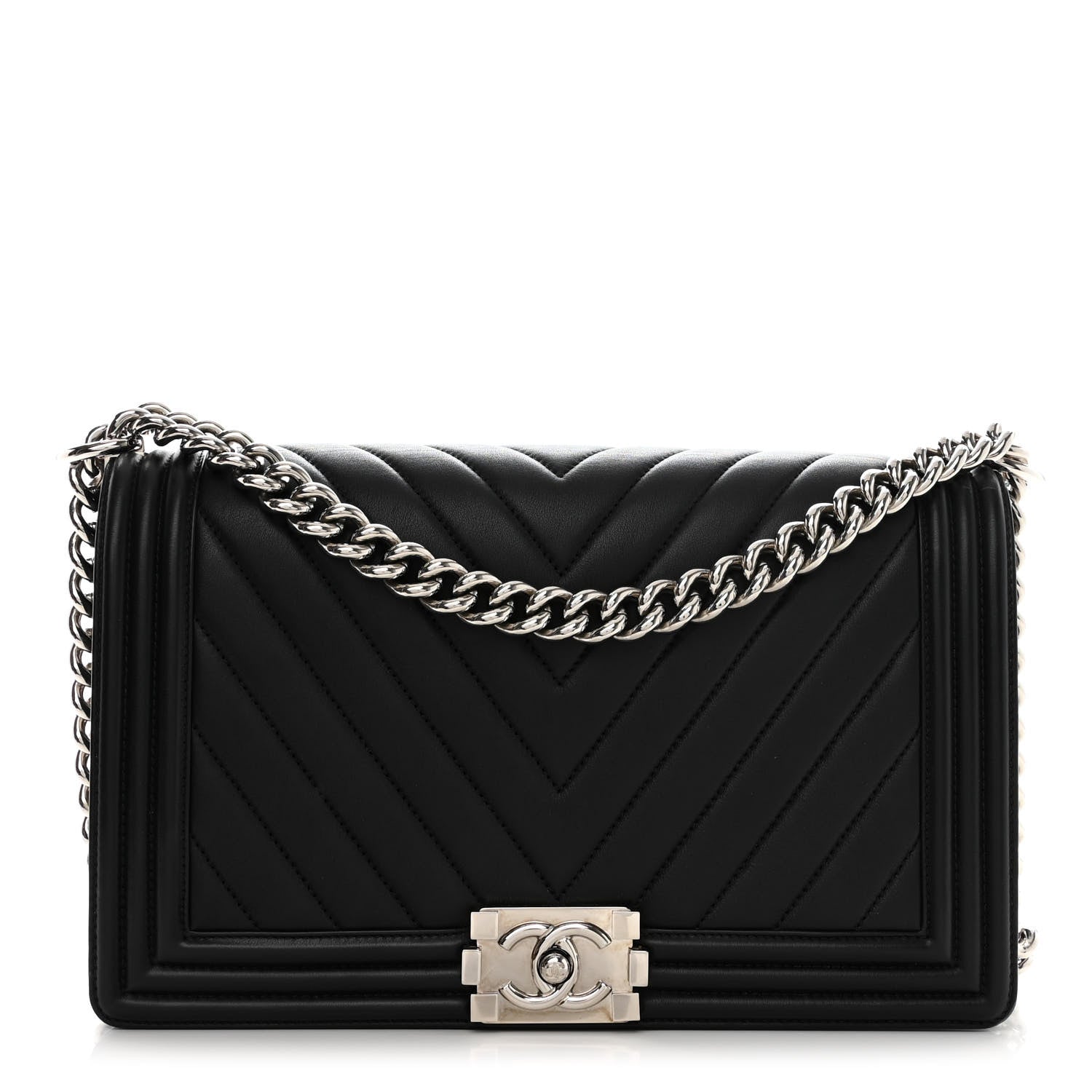 Chanel Calfskin Chevron Quilted New Medium Boy Flap Black 1 of 16