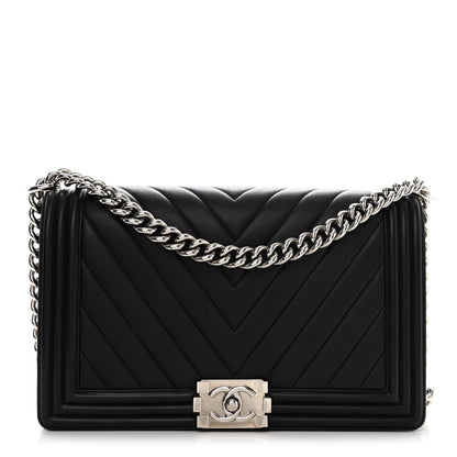 Chanel Calfskin Chevron Quilted New Medium Boy Flap Black 1 of 16