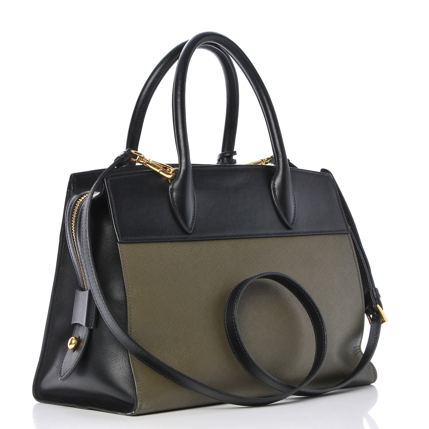 Prada Saffiano City Calf Medium Esplanade Tote Militare Black 4 of 13