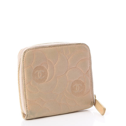 Chanel Lambskin Camellia Embossed Zip Around Card Holder Light Beige 3 of 10