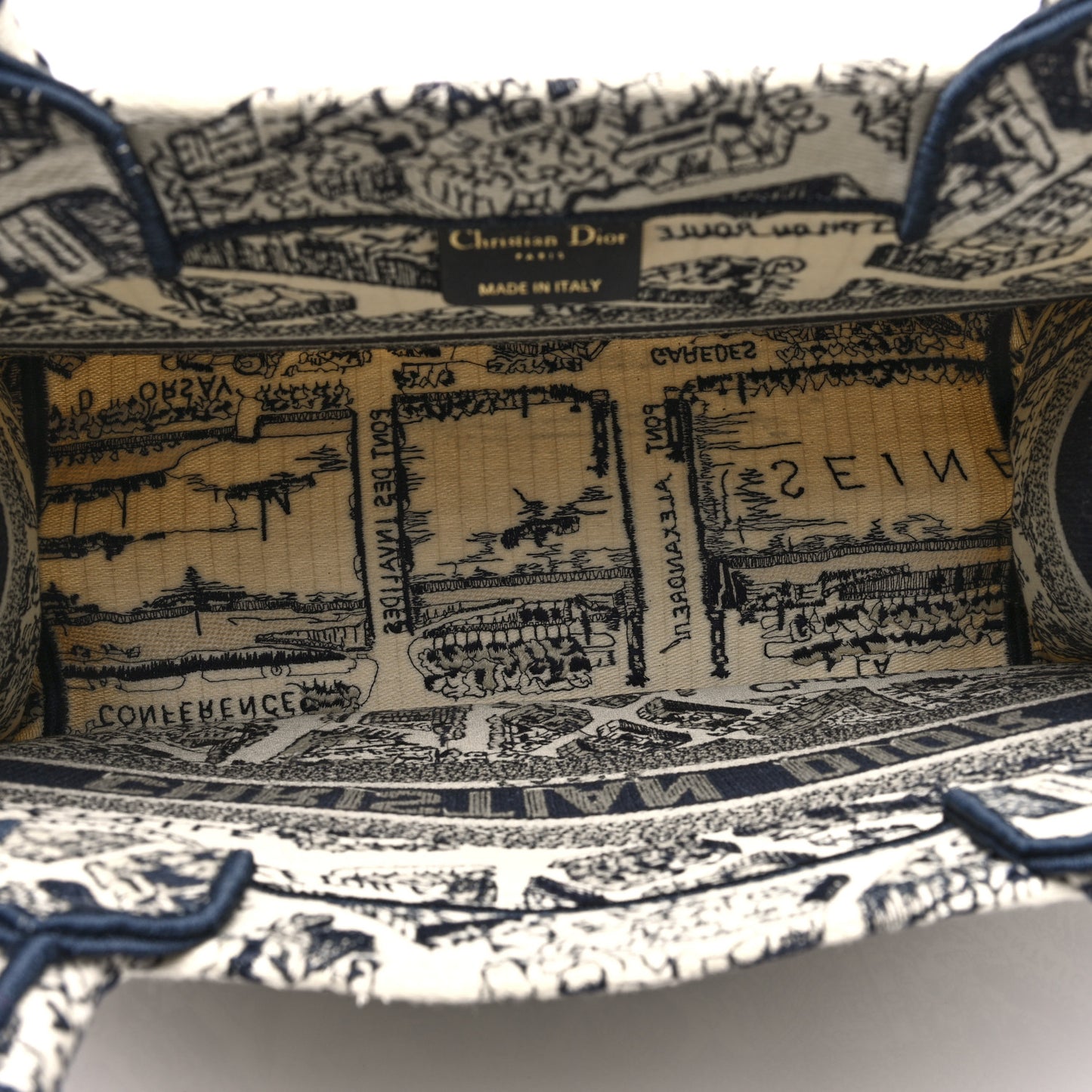 Canvas Embroidered Medium Plan De Paris Book Tote White Blue