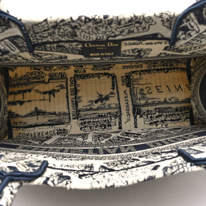 Christian Dior Canvas Embroidered Medium Plan De Paris Book Tote White Blue 5 of 10