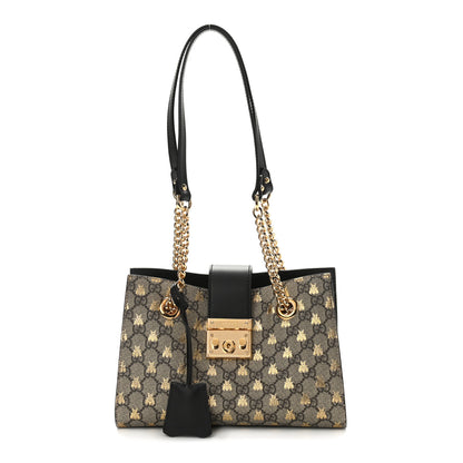 Gucci GG Supreme Monogram Bees Small Padlock Tote Beige Oro Black 1 of 12