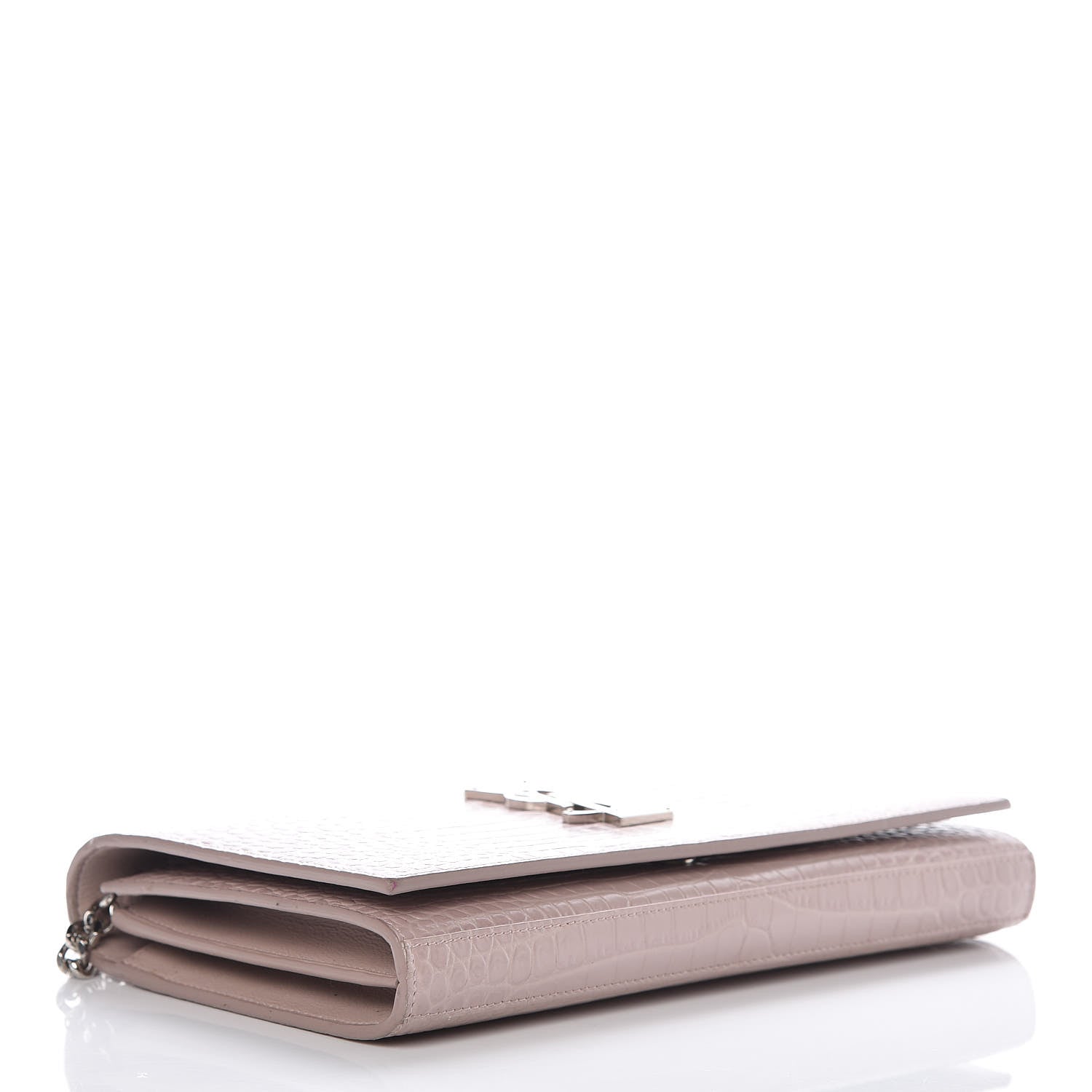 Saint Laurent Calfskin Crocodile Embossed Monogram Chain Wallet Rose Antic 4 of 9