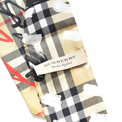 Burberry Silk Vintage Check Scribble Print Skinny Scarf Archive Beige 3 of 3