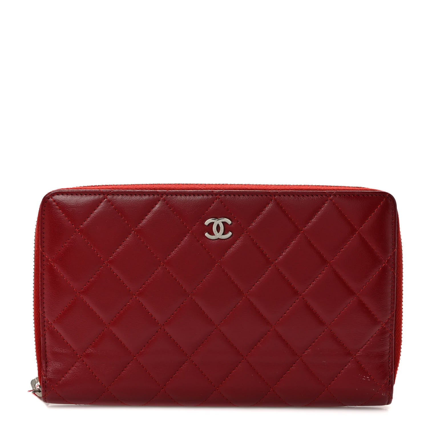 Chanel Lambskin Quilted Large Zip Around Organizer Wallet Red 1 of 10