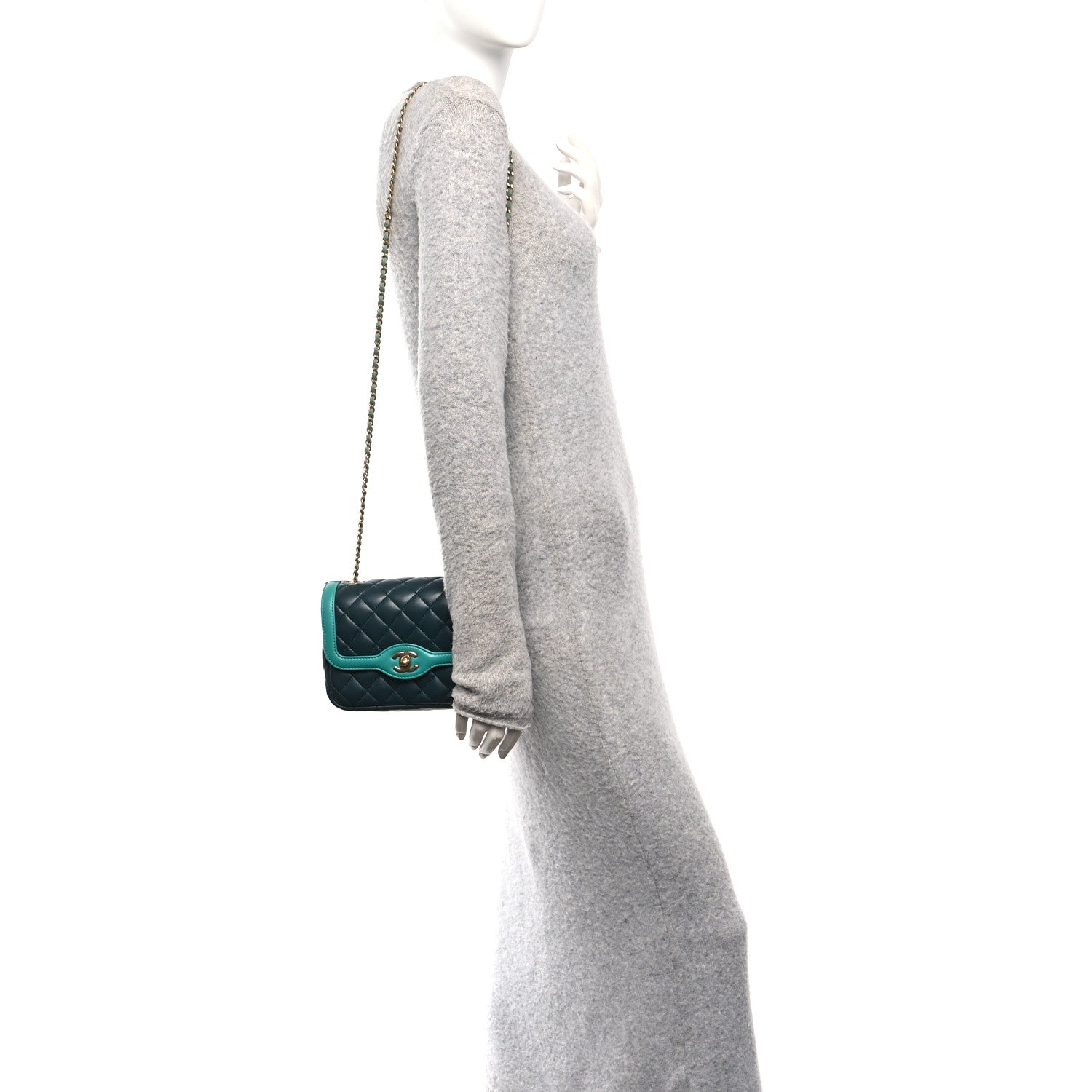 Chanel Lambskin Quilted Mini Two Tone Day Flap Navy Turquoise 2 of 10