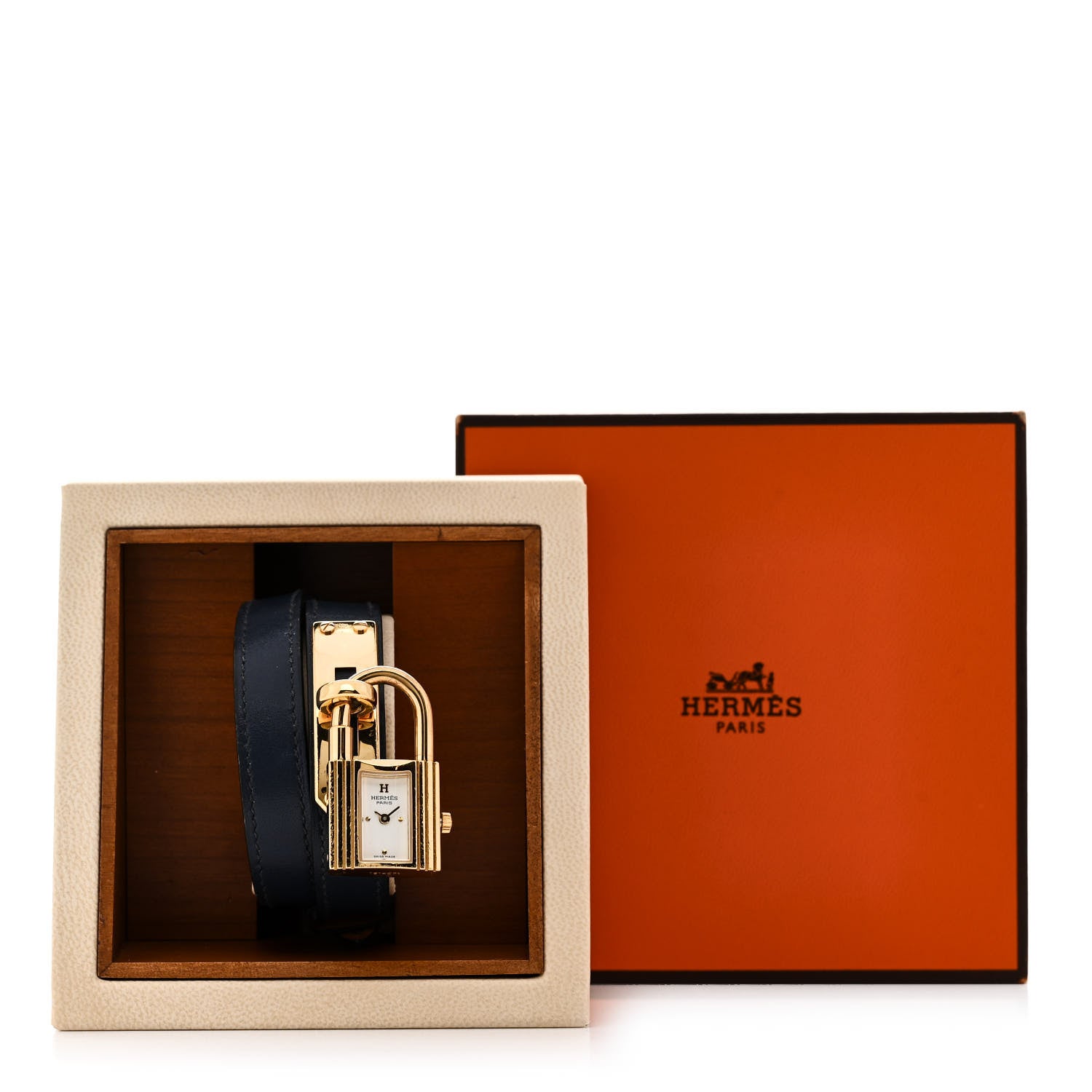 Hermes Stainless Steel Barenia Kelly Cadena Double Tour Quartz Watch Marine 5 of 5