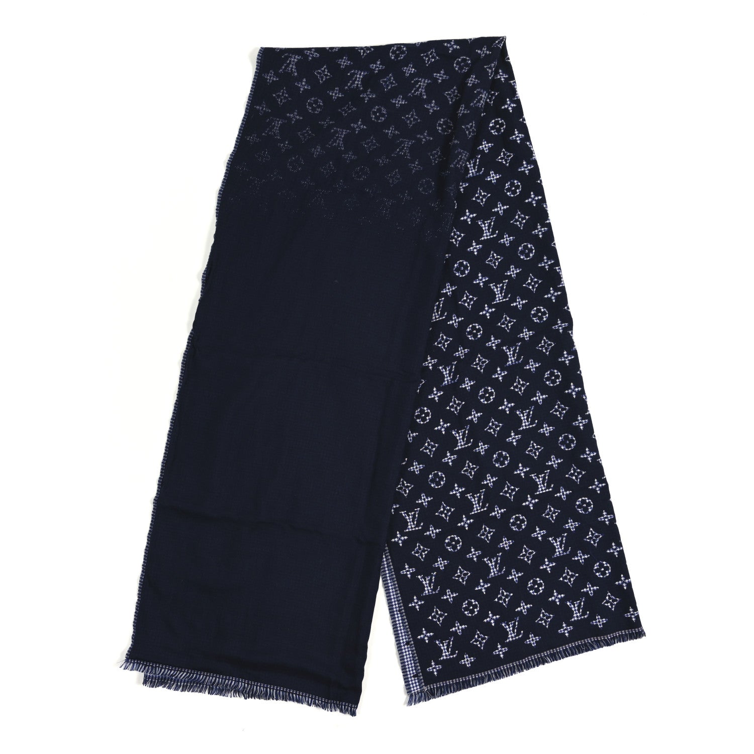 Louis Vuitton Wool Monogram Houndstooth Scarf Blue 2 of 3