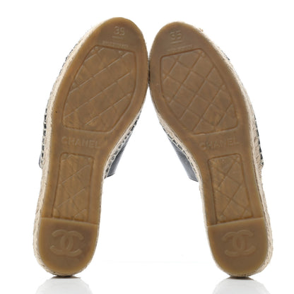 Chanel Iridescent Goatskin Patent CC Espadrille Mules 35 Black 4 of 4