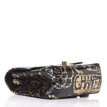 Chanel Calfskin Crocodile Embossed Graffiti 2.55 Mini Cocodile Reissue Flap Black Gold 5 of 11