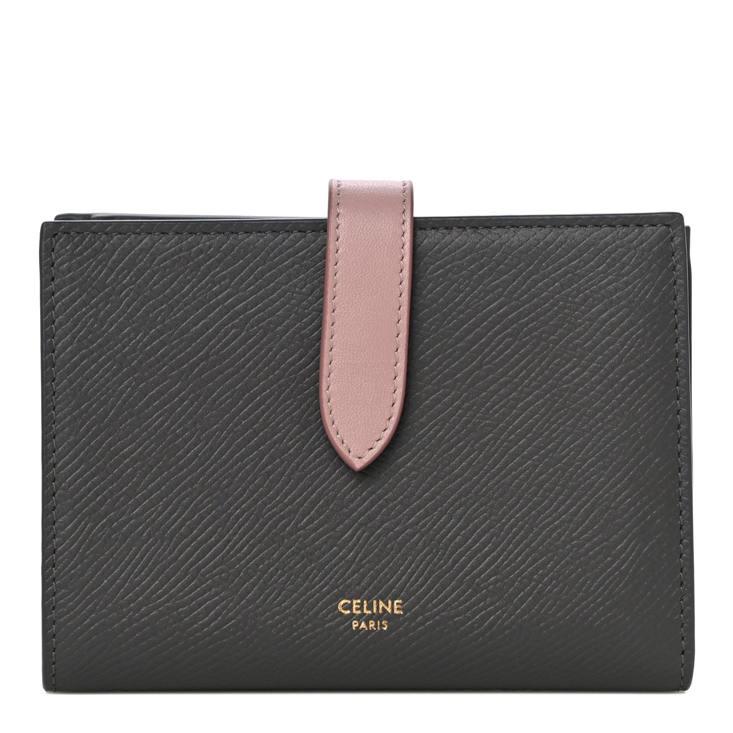 Grained Calfskin Medium Multifunction Strap Wallet Grey Vintage Pink