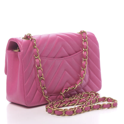 Chanel Lambskin Chevron Quilted Mini Rectangular Flap Fuchsia 3 of 15