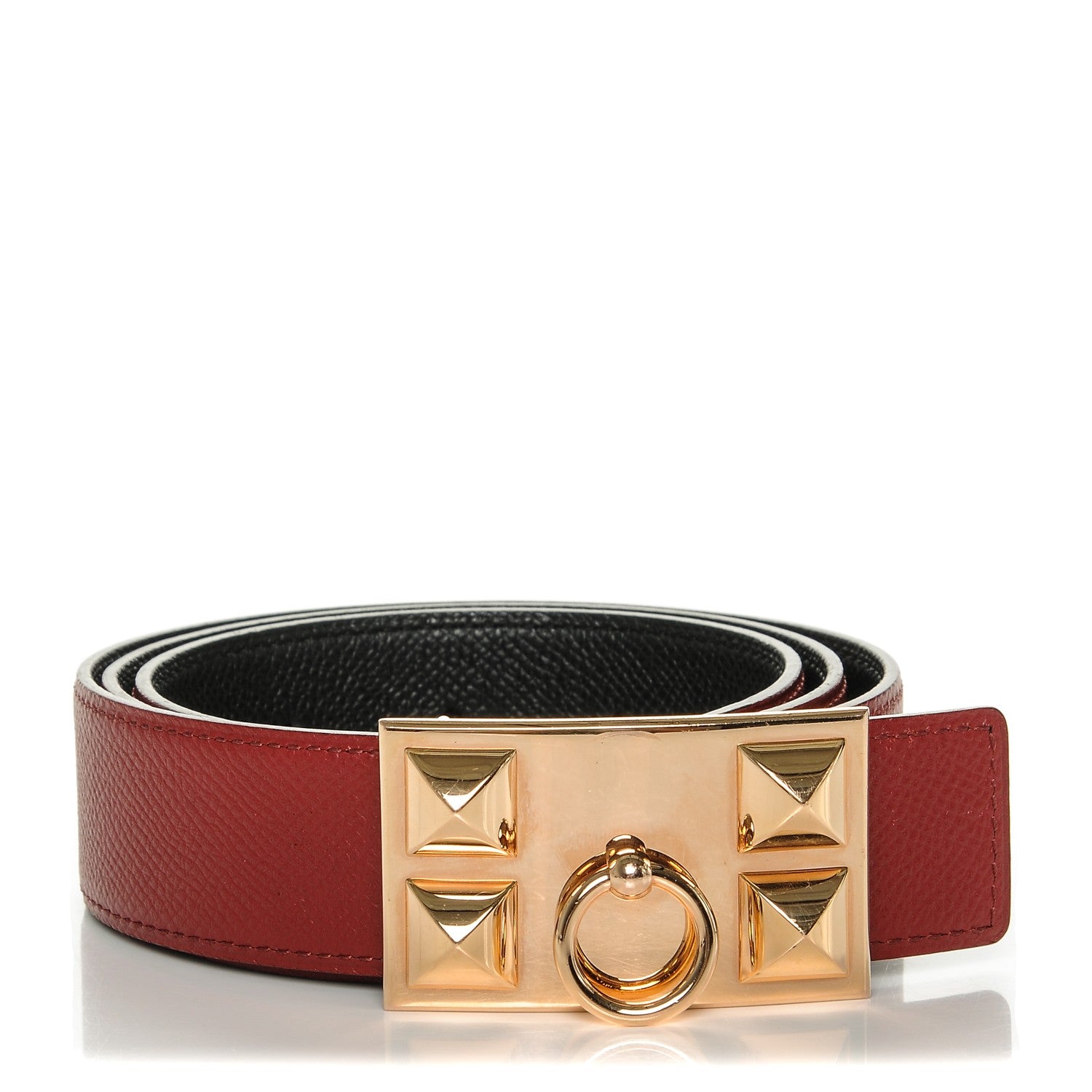 Hermes Epsom 32mm Collier De Chien CDC Belt 85 Black Grenat 1 of 6