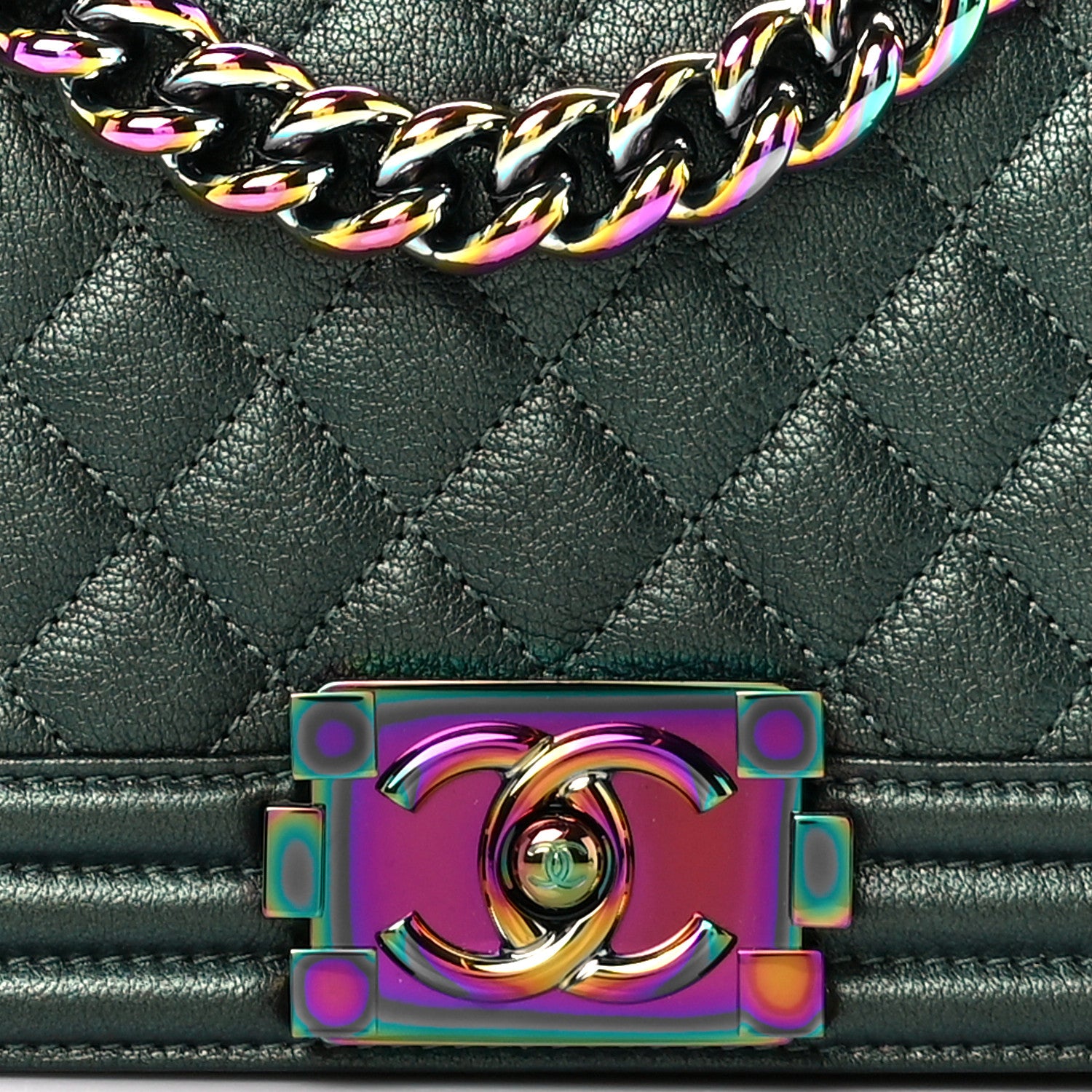 Chanel Iridescent Goatskin Quilted Small Boy Flap Green 8 of 10