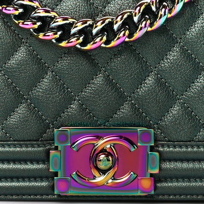 Chanel Iridescent Goatskin Quilted Small Boy Flap Green 8 of 10