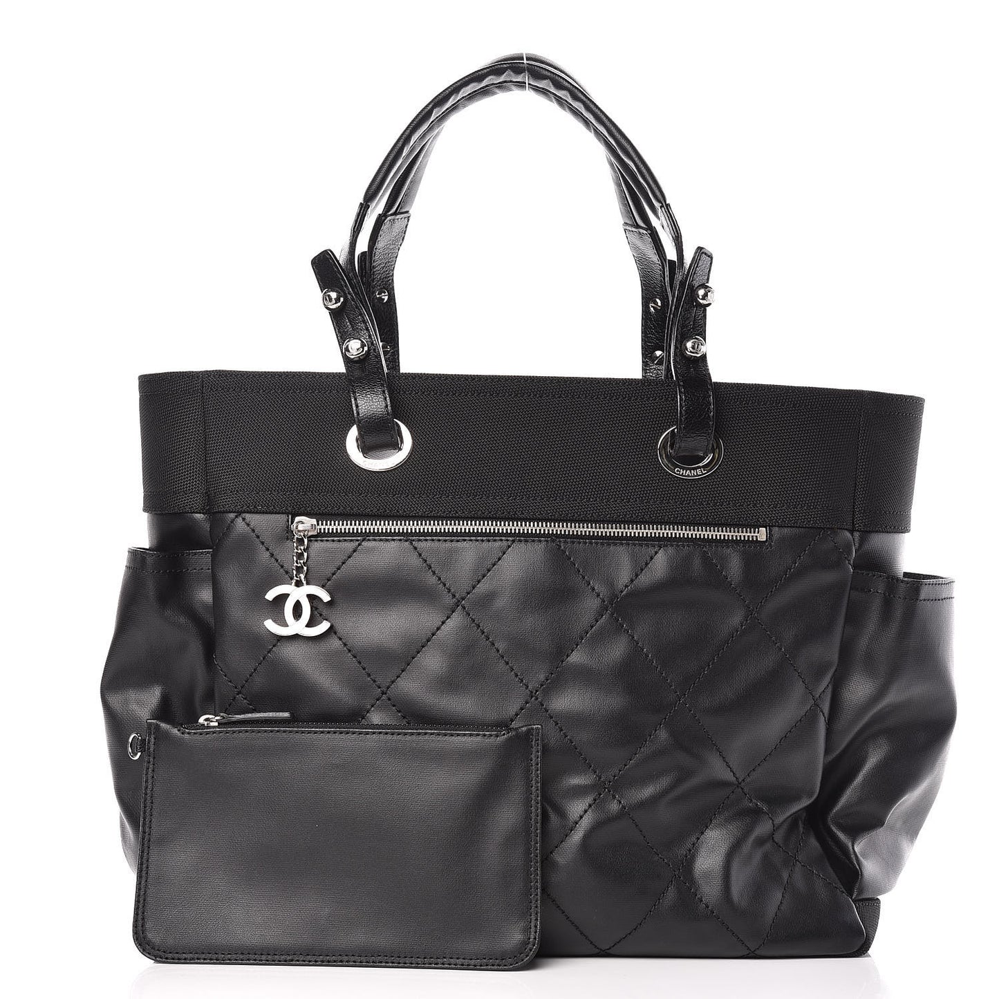 Coated Canvas Large Paris Biarritz Tote Black