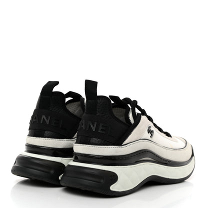 Chanel Fabric Suede Calfskin CC Sneakers 40 Ivory Black 5 of 9