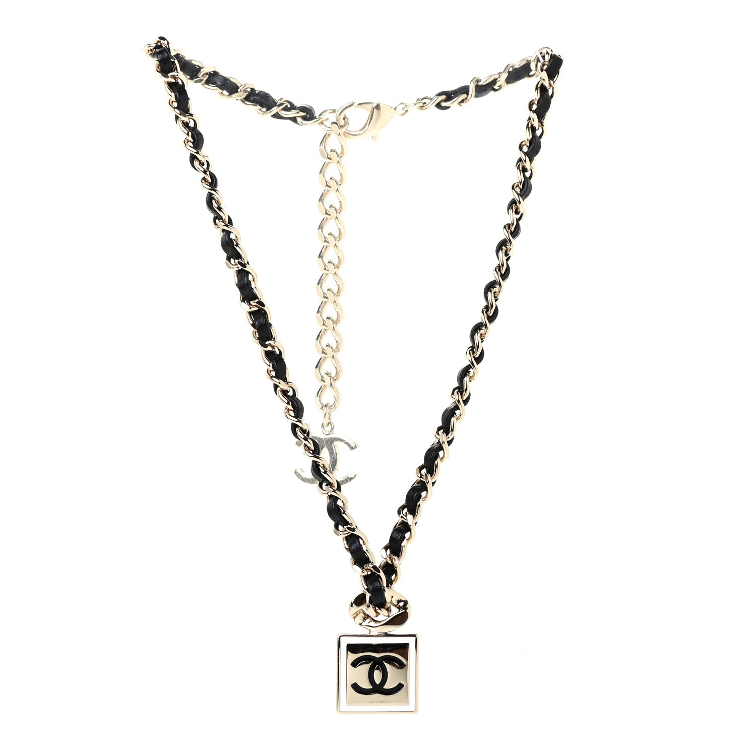 Chanel Metal Lambskin CC Chain Necklace Gold Black 2 of 4