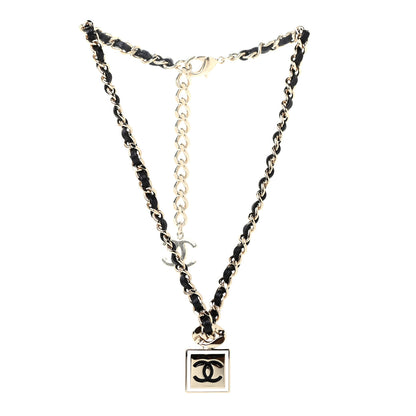 Chanel Metal Lambskin CC Chain Necklace Gold Black 2 of 4