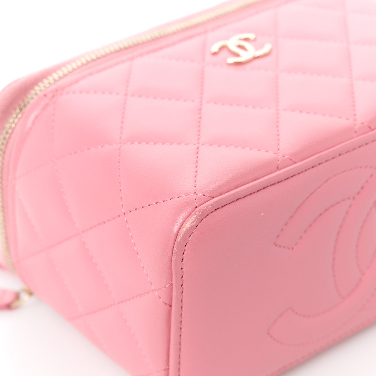 Chanel Lambskin Quilted Small Top Handle Vanity Case With Chain Dark Pink 12 of 14