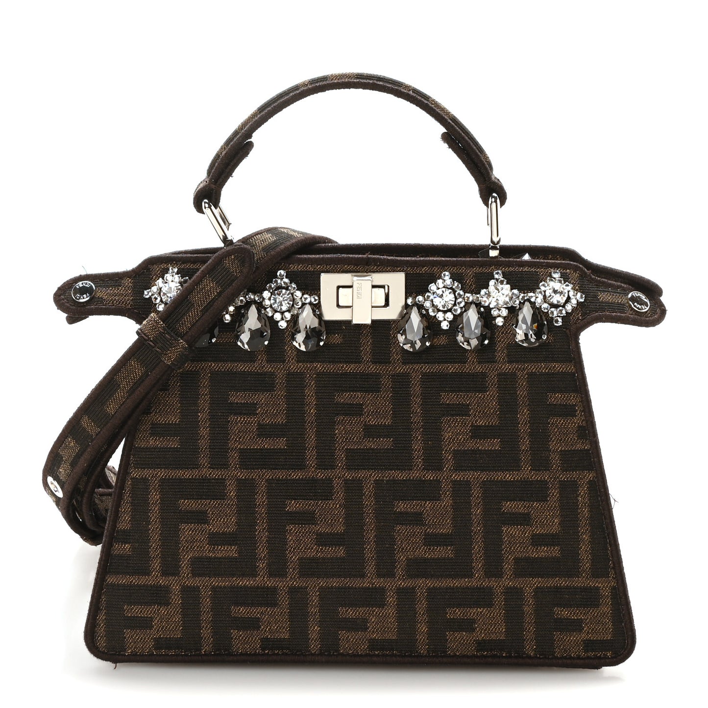 Fabric Jacquard FF 1974 Crystal Petite Peekaboo I SEE U Satchel Tabacco Moro