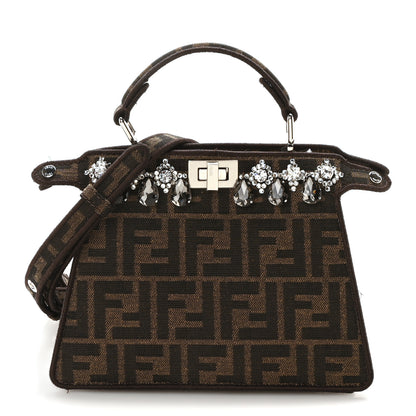 Fendi Fabric Jacquard FF 1974 Crystal Petite Peekaboo I SEE U Satchel Tabacco Moro 1 of 9