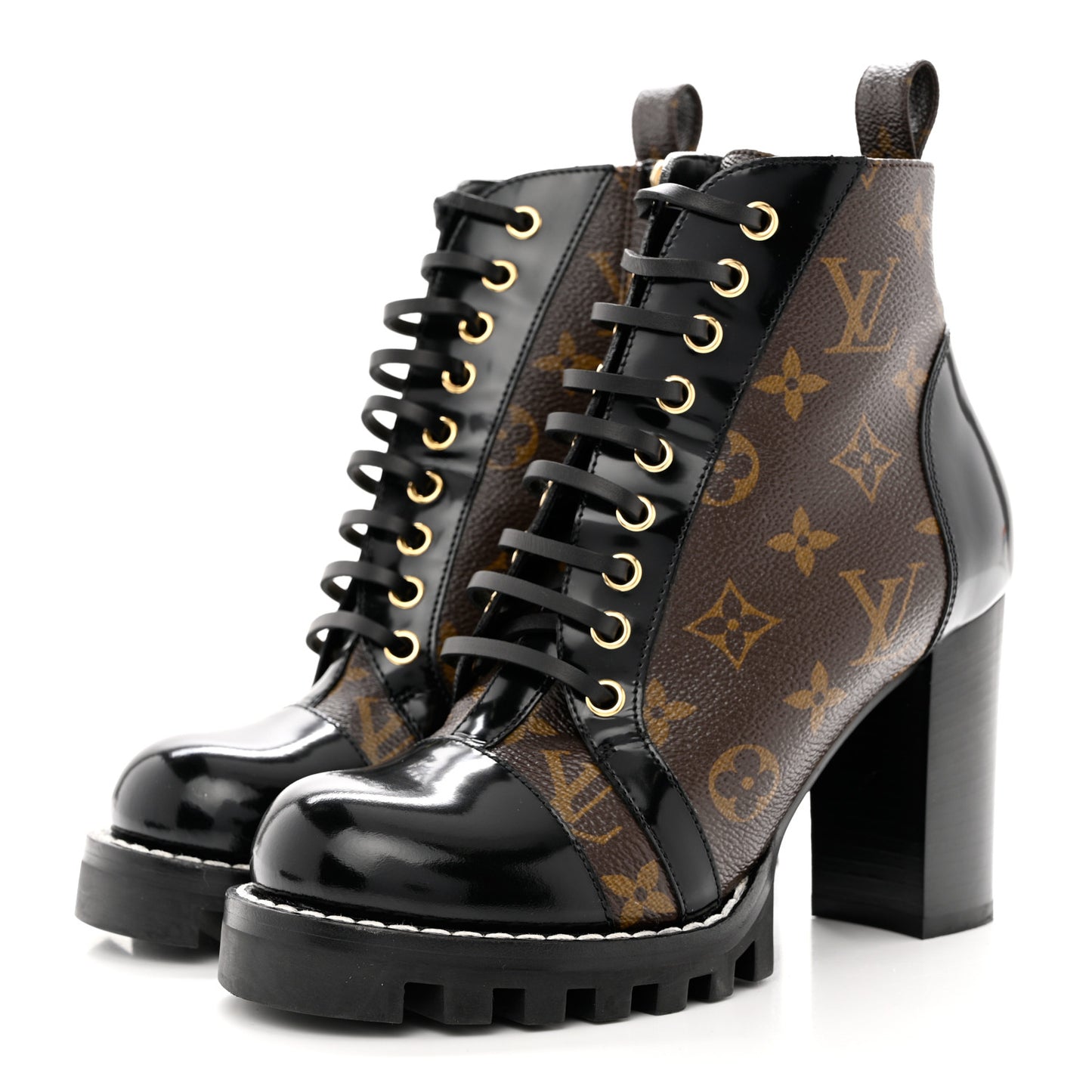 Patent Calfskin Monogram Star Trail Ankle Boots 37 Black