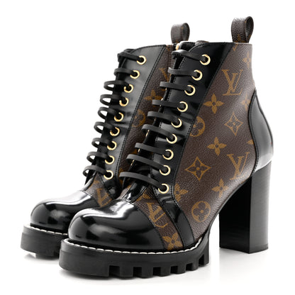 Louis Vuitton Patent Calfskin Monogram Star Trail Ankle Boots 37 Black 3 of 10