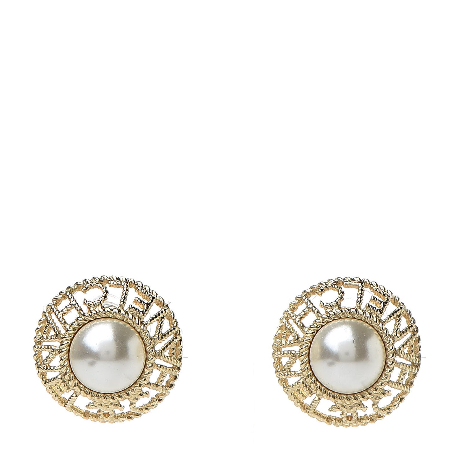 Pearl CC Round Rope Logo Earrings Gold