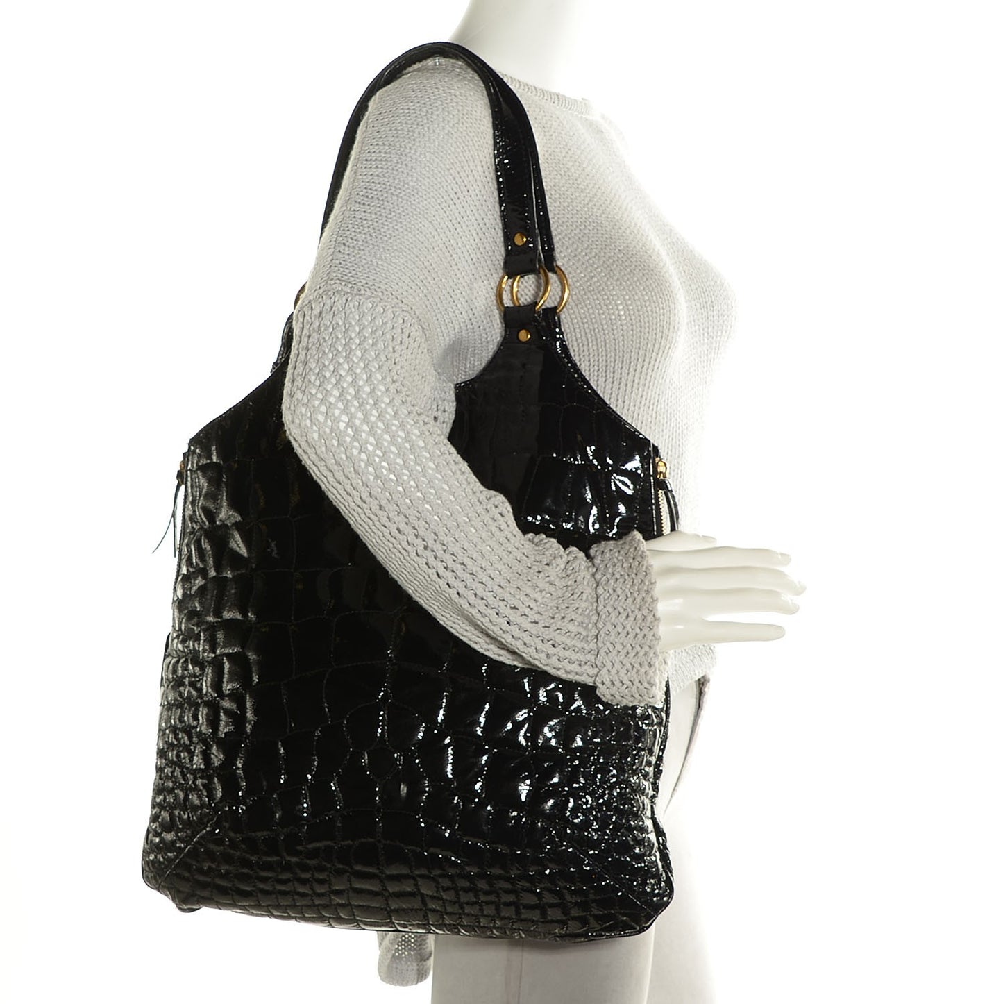 Patent Crocodile Embossed Tribute Tote Black