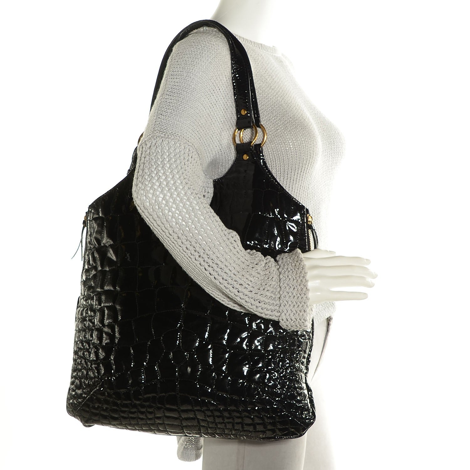 Saint Laurent Patent Crocodile Embossed Tribute Tote Black 2 of 8