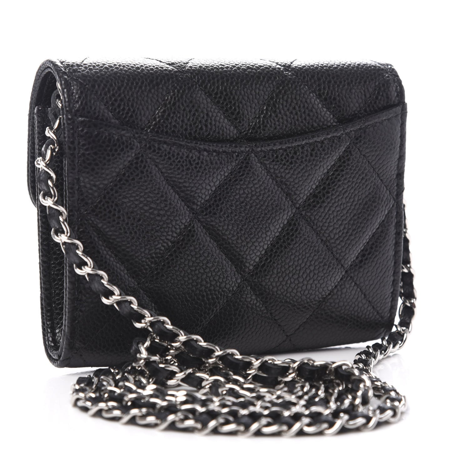 Caviar Quilted Flap Card Holder On Chain Black