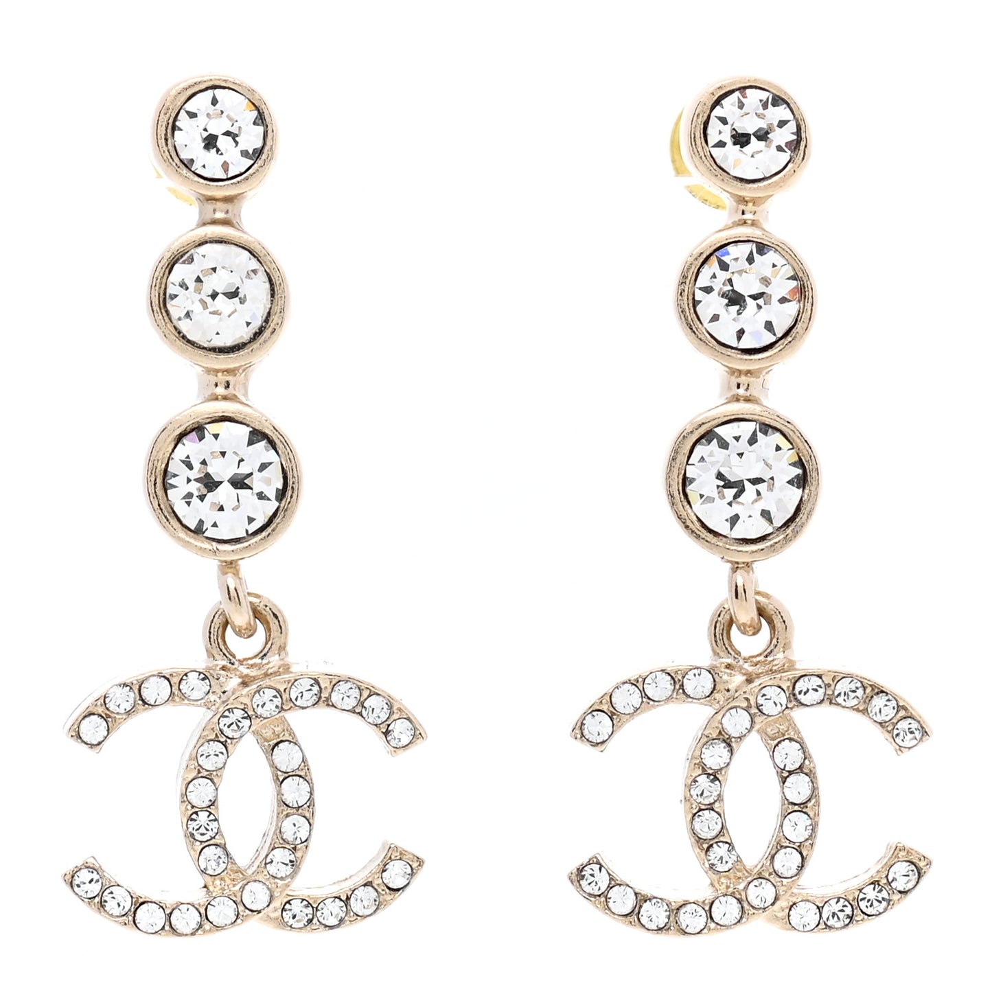 Crystal CC Drop Earrings Gold