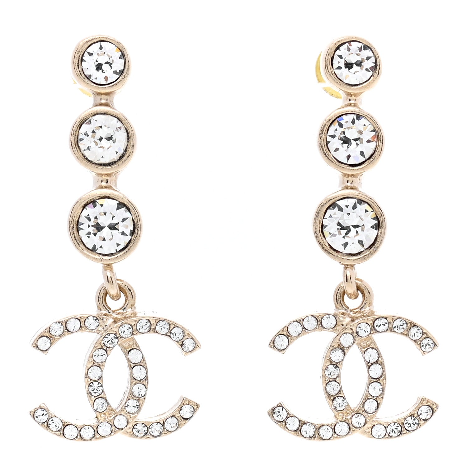 Chanel Crystal CC Drop Earrings Gold 1 of 5