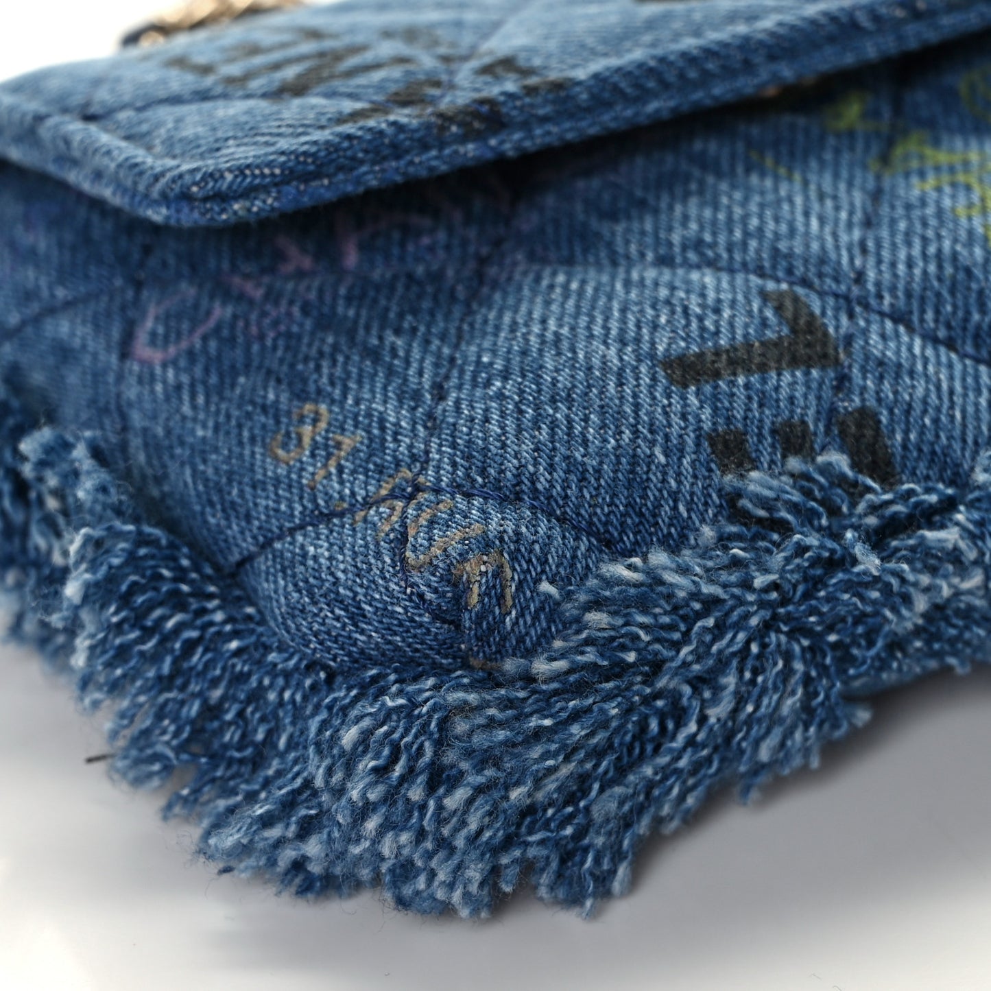 Denim Quilted Denim Mood Clutch With Chain Blue Multicolor
