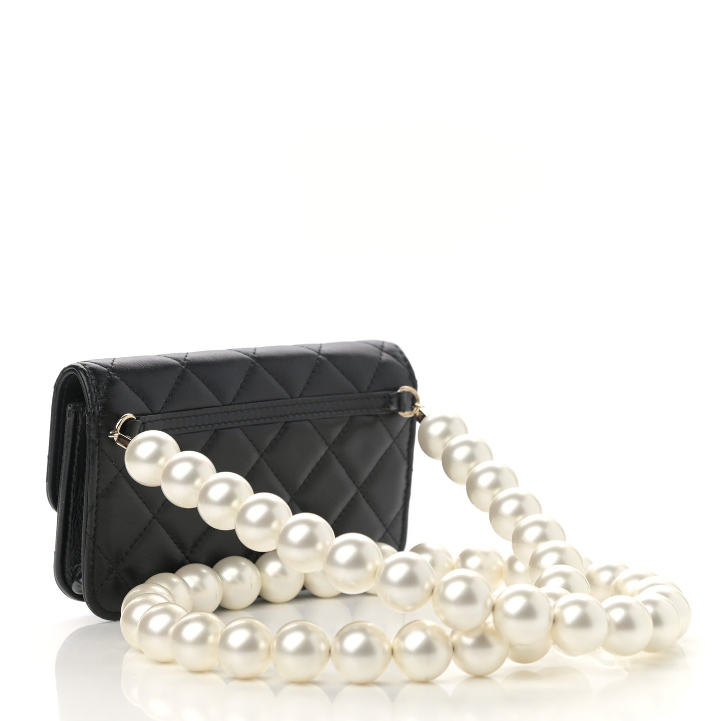 Calfskin Quilted Maxi Pearls Clutch With Chain Black