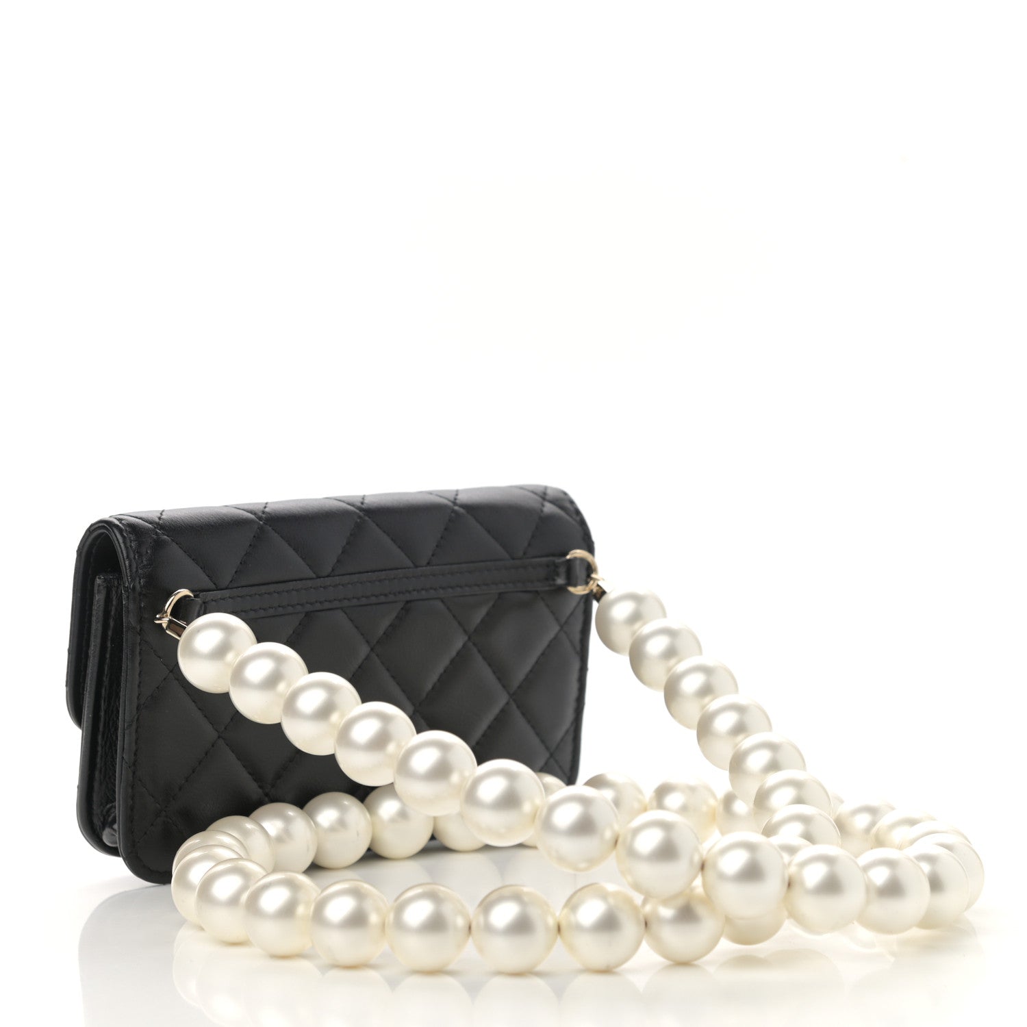 Chanel Calfskin Quilted Maxi Pearls Clutch With Chain Black 3 of 10