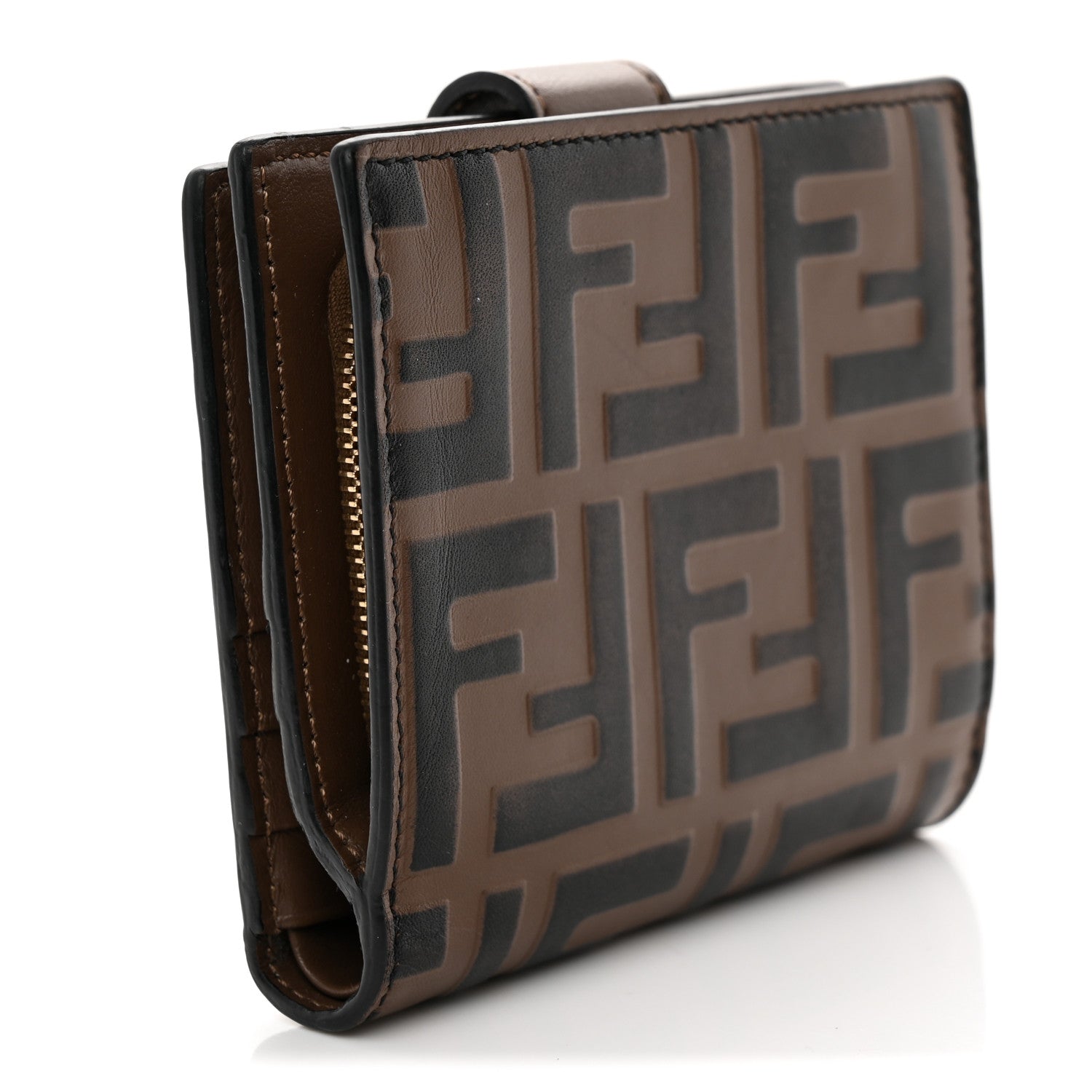 Fendi Vitello Soft F is Fendi Bi-Color FF 1974 Embossed Compact Wallet Maya Black 3 of 8