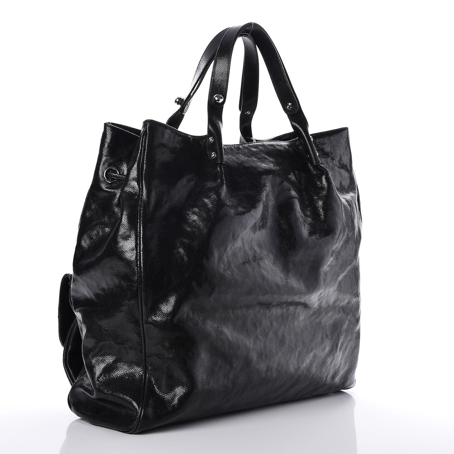 Glazed Caviar Large Pocket In The City Tote Black