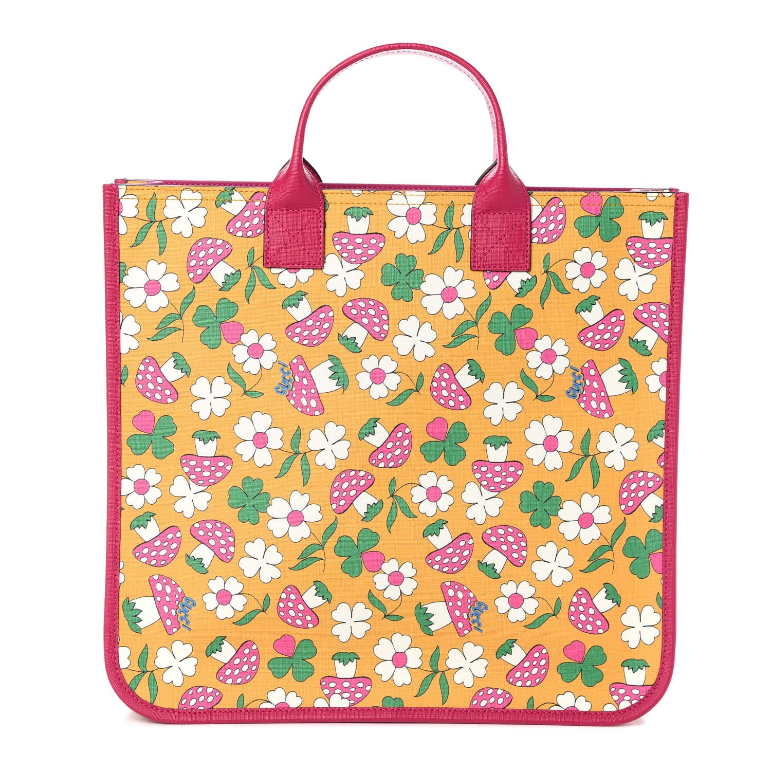 Gucci Canvas Childrens Flower Mushroom Print Tote Pink Yellow 1 of 9