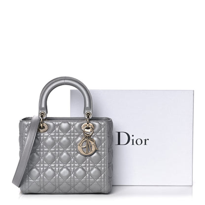 Christian Dior Pearly Lambskin Cannage Medium Lady Dior Grey 14 of 14
