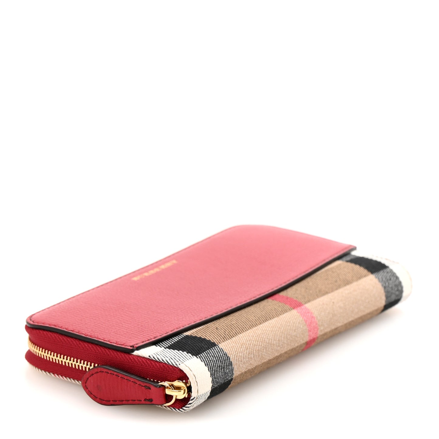 Grainy Calfskin House Check Elmore Zip Around Wallet Russet Red